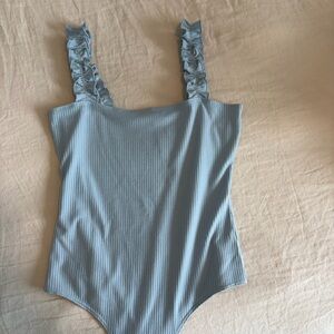 Double Zero Light Blue Ruffled Bodysuit